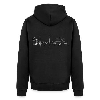 camping avec caravanes et tentes idée cadeau - Veste à capuche bio Premium Unisexe - noir - Dos - Nico (187cm)
