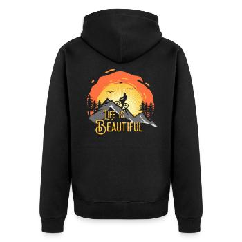 Das Leben ist wunderschoen - Unisex Premium Bio Zip Hoodie - Schwarz - Hinten - Nico (187cm)