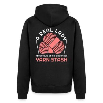 Wolle Stricken Garn Häkeln Stricknadeln - Unisex Premium Bio Zip Hoodie - Schwarz - Hinten - Nico (187cm)