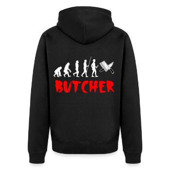 Metzger - Unisex Premium Bio Zip Hoodie - Schwarz - Hinten - Nico (187cm)