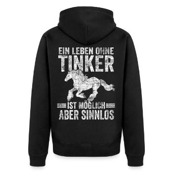 Tinker Reitstall Reiterin Pferdesport Pferdebesitz - Unisex Premium Bio Zip Hoodie - Schwarz - Hinten - Nico (187cm)