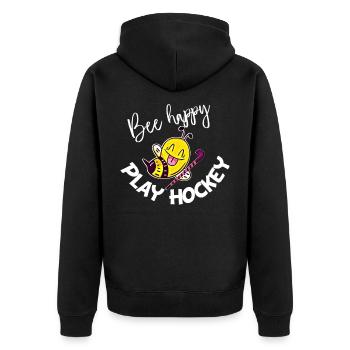 Bee Happy Play Hockey - Unisex Premium Organic Zip Hoodie - black - Back - Nico (187cm)