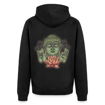 Lotus Buddha - Unisex Premium Bio Zip Hoodie - Schwarz - Hinten - Nico (187cm)