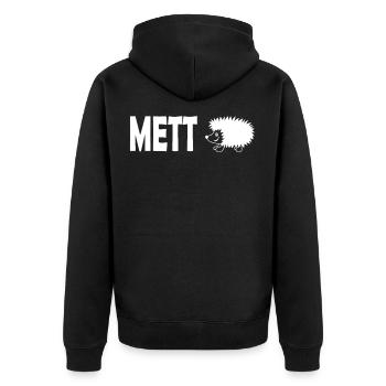 Mett Igel Mettigel Mettbrötchen Metzger Shirt - Unisex Premium Bio Zip Hoodie - Schwarz - Hinten - Nico (187cm)