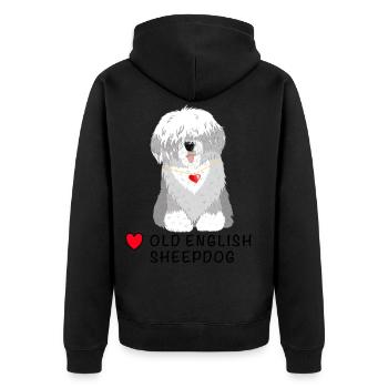 Bobtail Tshirt Bobtail Dog Shirt Tee - Unisex Premium Organic Zip Hoodie - black - Back - Nico (187cm)