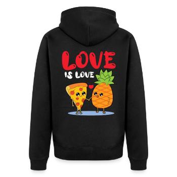Love Is Love - Pizza Hawaii Liebe - Ananas Pizza - Unisex Premium Bio Zip Hoodie - Schwarz - Hinten - Nico (187cm)