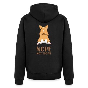 Nope Not Today Corgi Hund - Unisex Premium Bio Zip Hoodie - Schwarz - Hinten - Nico (187cm)