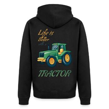 Das Leben ist besser mit Traktor Traktor Fahrer Village - Unisex Premium Bio Zip Hoodie - Schwarz - Hinten - Nico (187cm)