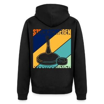 Stockschießen - Retro Eisstock - Unisex Premium Bio Zip Hoodie - Schwarz - Hinten - Nico (187cm)