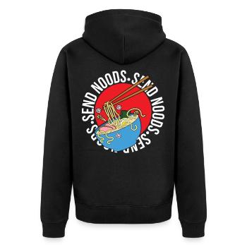 Lustiges Send Noods Nudes Nudelsuppe Ramen - Unisex Premium Bio Zip Hoodie - Schwarz - Hinten - Nico (187cm)