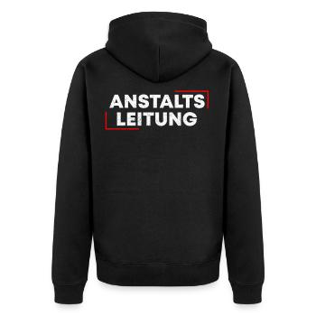 Anstaltsleitung Irrenhaus Abteilungsleiter Lustig - Unisex Premium Bio Zip Hoodie - Schwarz - Hinten - Nico (187cm)
