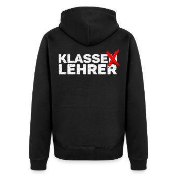Klassenlehrer Klasse Lehrer Wortspiel - Unisex Premium Bio Zip Hoodie - Schwarz - Hinten - Nico (187cm)