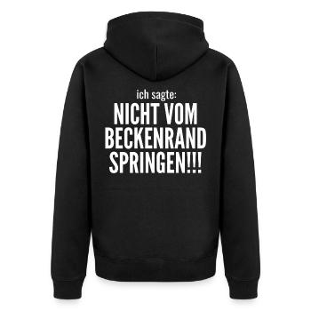 BADEMEISTER RETTUNGSSCHWIMMER Sprüche - Unisex Premium Bio Zip Hoodie - Schwarz - Hinten - Nico (187cm)