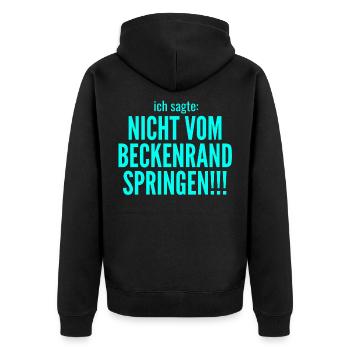 BADEMEISTER RETTUNGSSCHWIMMER Sprüche - Unisex Premium Bio Zip Hoodie - Schwarz - Hinten - Nico (187cm)