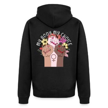 My Body My Choice Body Positivity Frauenrechte - Unisex Premium Bio Zip Hoodie - Schwarz - Hinten - Nico (187cm)