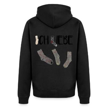 Ich liebe Socken! - Unisex Premium Bio Zip Hoodie - Schwarz - Hinten - Nico (187cm)