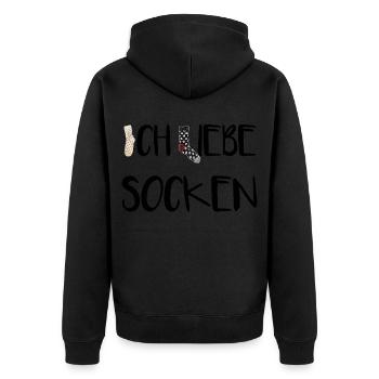 Ich liebe Socken! - Unisex Premium Bio Zip Hoodie - Schwarz - Hinten - Nico (187cm)