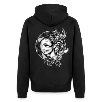 Frau der Natur - Unisex Premium Bio Zip Hoodie - Schwarz - Hinten - Nico (187cm)