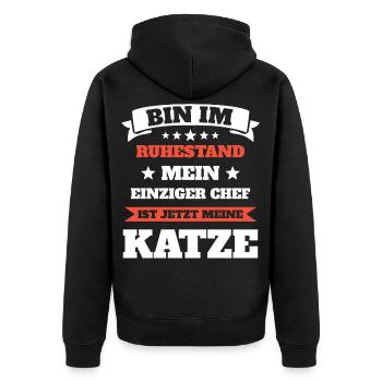 Mein Chef ist jetzt meine Katze Ruhestand - Unisex Premium Bio Zip Hoodie - Schwarz - Hinten - Nico (187cm)