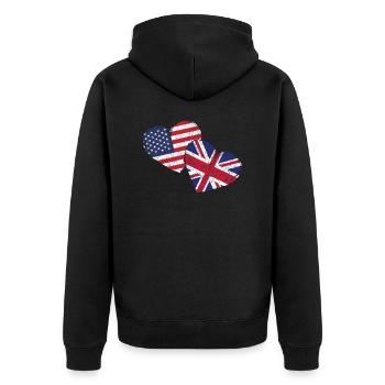 USA Vereinigtes Königreich Herzflagge Amerikanisch Britisch - Unisex Premium Bio Zip Hoodie - Schwarz - Hinten - Nico (187cm)