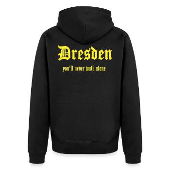 Dresden Design - Unisex Premium Bio Zip Hoodie - Schwarz - Hinten - Nico (187cm)