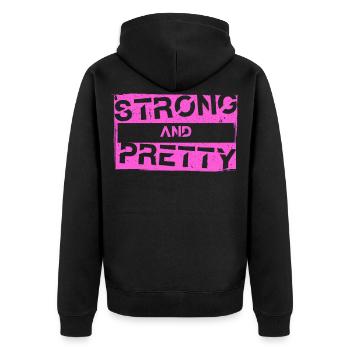 Strong and pretty Strongman Gym Workout - Unisex Premium Organic Zip Hoodie - black - Back - Nico (187cm)