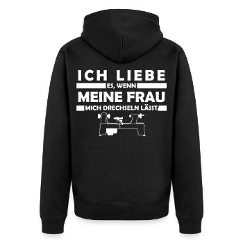Drechsler & Drechseln - Spruch lustig - Unisex Premium Bio Zip Hoodie - Schwarz - Hinten - Nico (187cm)