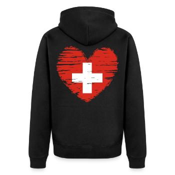 Schweiz Herz Flagge Fahne Wappen - Unisex Premium Bio Zip Hoodie - Schwarz - Hinten - Nico (187cm)