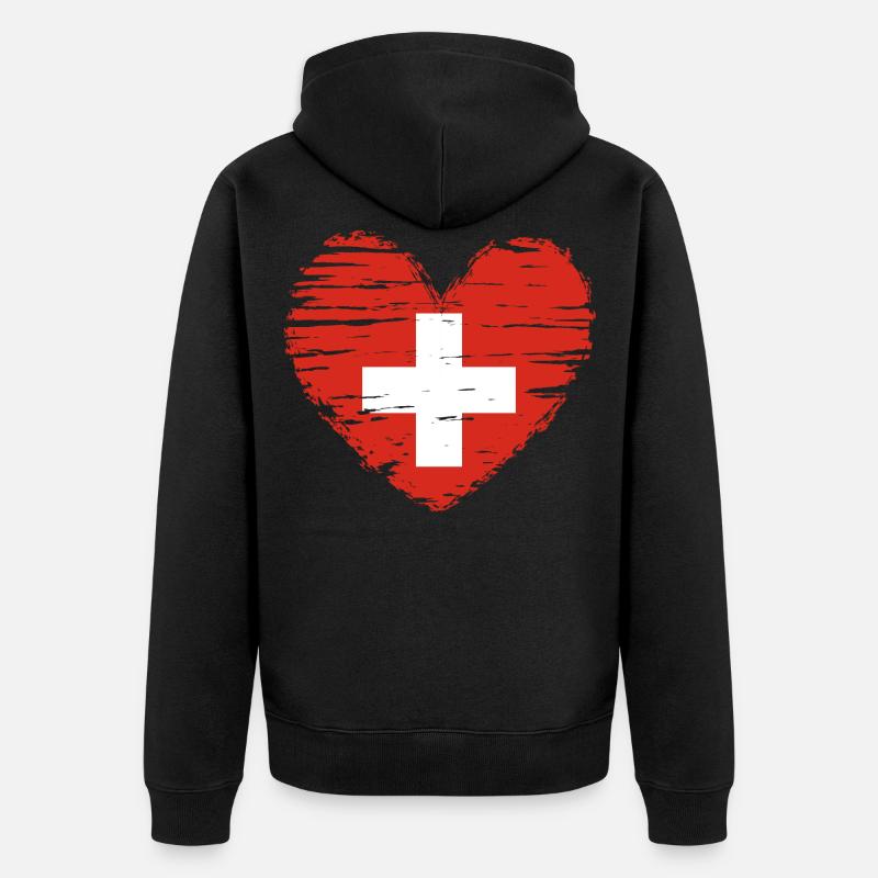 Suisse coeur drapeau blason - Veste à capuche bio Premium Unisexe - noir