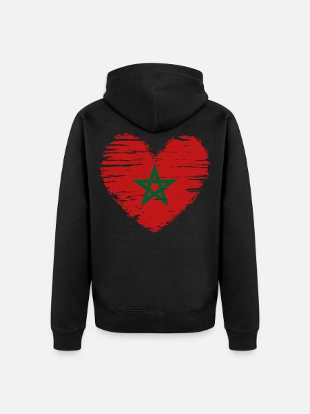 Cappotto della bandiera della bandiera del cuore del Marocco - Felpa con cappuccio ecologica premium unisex - nero