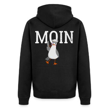 Moin Moin Möwe am Kiel am Meer - Unisex Premium Bio Zip Hoodie - Schwarz - Hinten - Nico (187cm)