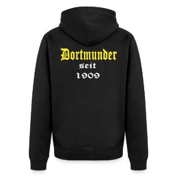 Dortmund Fussball Design - Unisex Premium Bio Zip Hoodie - Schwarz - Hinten - Nico (187cm)