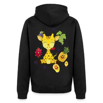 Girafe, fruits, fruits, snacking, vitamines, animaux sauvages - Veste à capuche bio Premium Unisexe - noir - Dos - Nico (187cm)