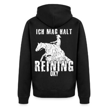 Reining - Westernreiten Spruch lustig - Unisex Premium Bio Zip Hoodie - Schwarz - Hinten - Nico (187cm)