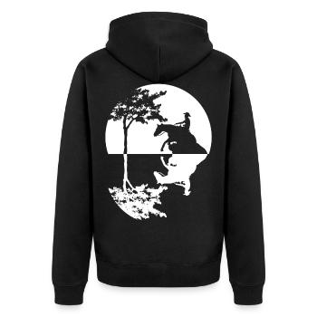 Reining - Westernreiten Spiegelung - Unisex Premium Bio Zip Hoodie - Schwarz - Hinten - Nico (187cm)