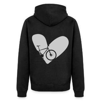 Straßenrad in Wien im Bikepark am Berg mit Kinder - Unisex Premium Bio Zip Hoodie - Schwarz - Hinten - Nico (187cm)