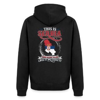Serbia - Unisex Premium Organic Zip Hoodie - black - Back - Nico (187cm)