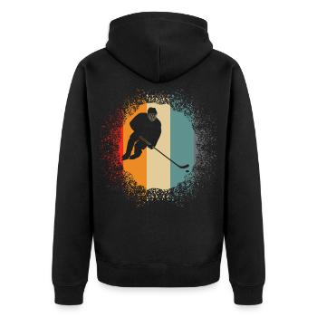 Eishockey - Eishockeyspieler Retro - Unisex Premium Bio Zip Hoodie - Schwarz - Hinten - Nico (187cm)