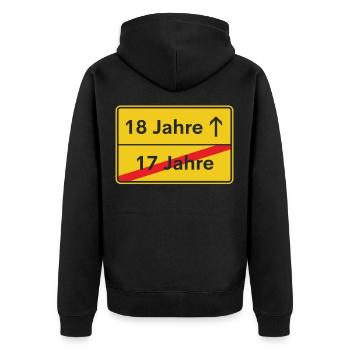 18 Jahre 18. Geburtstag Ortsschild - Unisex Premium Bio Zip Hoodie - Schwarz - Hinten - Nico (187cm)
