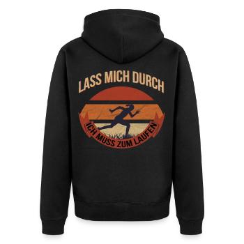 Joggen für Damen, ich muss zum Laufen Shirt - Unisex Premium Bio Zip Hoodie - Schwarz - Hinten - Nico (187cm)