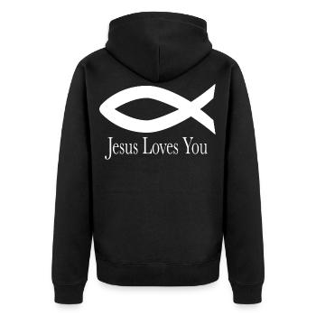Jesus Loves You - Unisex Premium Organic Zip Hoodie - black - Back - Nico (187cm)
