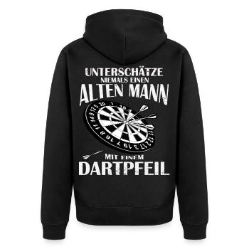 Dart Dartpfeil Alter Mann Dartspieler - Unisex Premium Bio Zip Hoodie - Schwarz - Hinten - Nico (187cm)