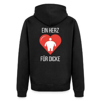 Ein Herz für Dicke lustiges Geschenk - Unisex Premium Bio Zip Hoodie - Schwarz - Hinten - Nico (187cm)