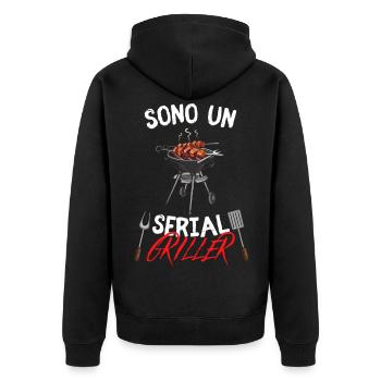Sono un Serial Griller - Unisex Premium Bio Zip Hoodie - Schwarz - Hinten - Nico (187cm)