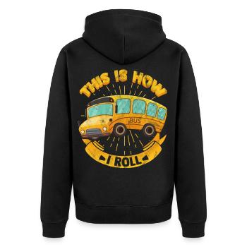 Bus - Unisex Premium Bio Zip Hoodie - Schwarz - Hinten - Nico (187cm)