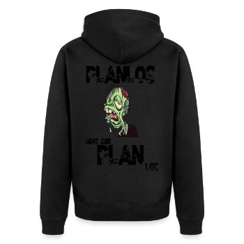 Planlos geht der Plan los - Unisex Premium Bio Zip Hoodie - Schwarz - Hinten - Nico (187cm)
