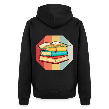 Buch - Unisex Premium Bio Zip Hoodie - Schwarz - Hinten - Nico (187cm)
