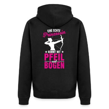 Pfeil und Bogen Dame Bogenschießen Prinzessin - Unisex Premium Bio Zip Hoodie - Schwarz - Hinten - Nico (187cm)