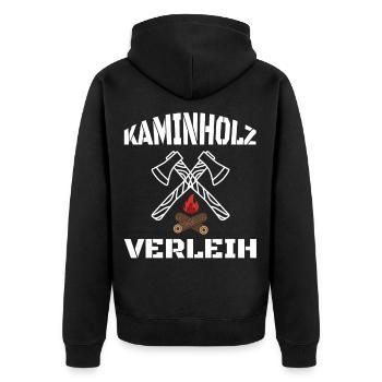 Kaminholz Verleih Feuerholz Wald Geschenkidee - Unisex Premium Bio Zip Hoodie - Schwarz - Hinten - Nico (187cm)