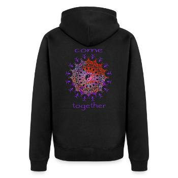 Come together - world peace love earth saying - Unisex Premium Organic Zip Hoodie - black - Back - Nico (187cm)